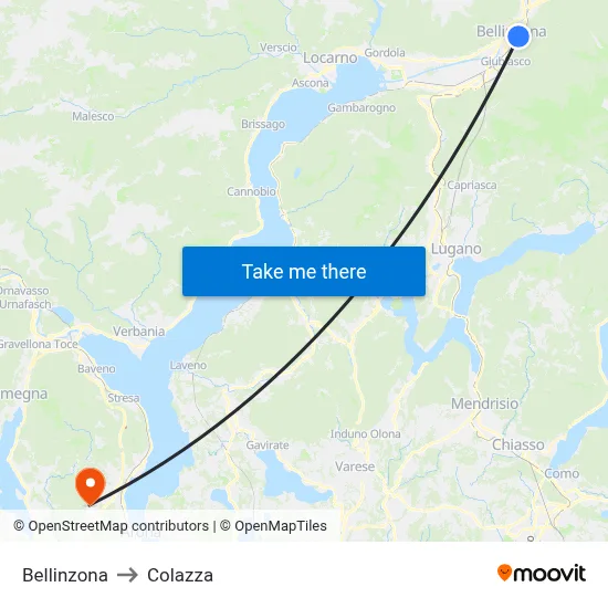 Bellinzona to Colazza map