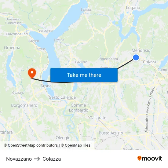 Novazzano to Colazza map