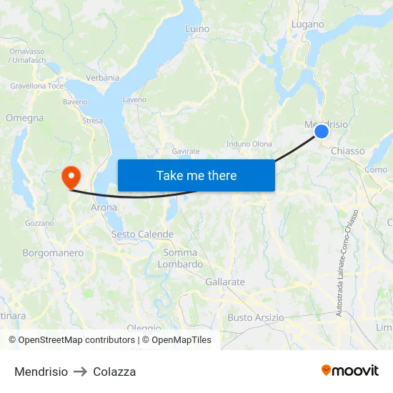 Mendrisio to Colazza map