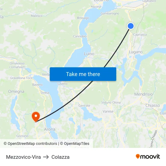Mezzovico-Vira to Colazza map
