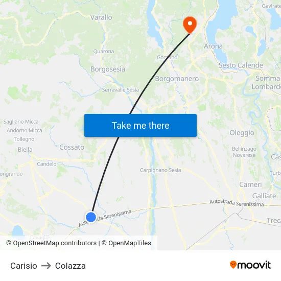Carisio to Colazza map