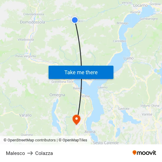 Malesco to Colazza map
