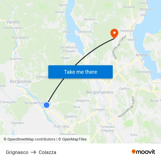 Grignasco to Colazza map