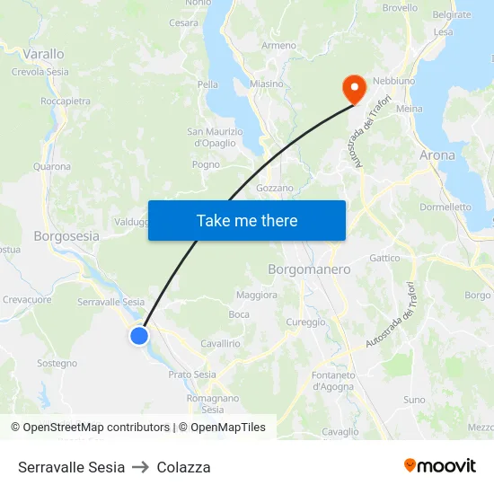 Serravalle Sesia to Colazza map