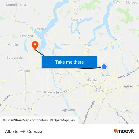 Albiate to Colazza map