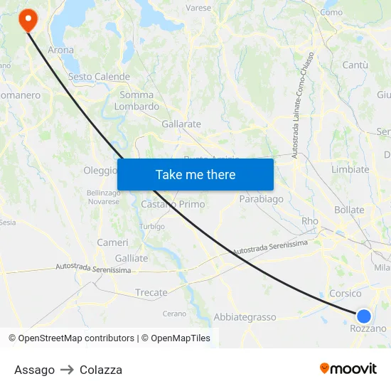 Assago to Colazza map