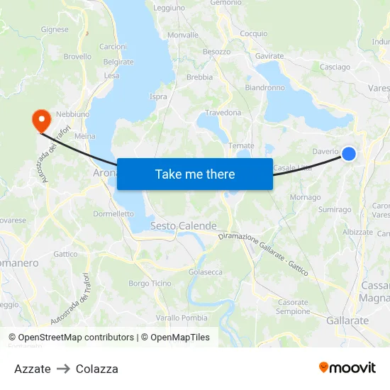 Azzate to Colazza map