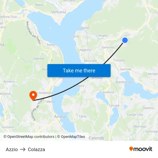 Azzio to Colazza map