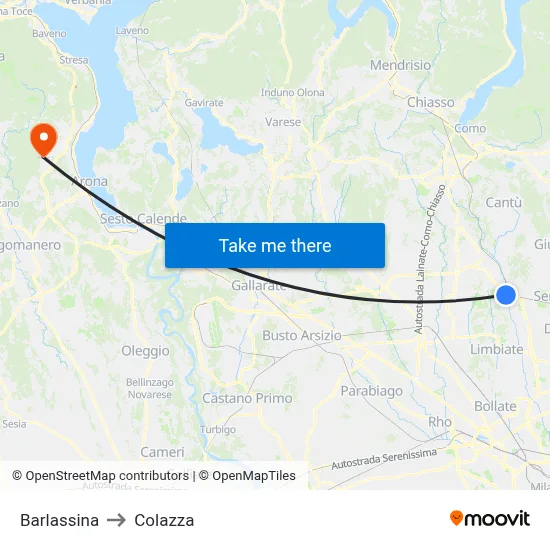 Barlassina to Colazza map