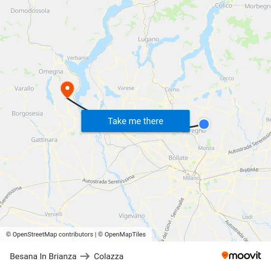 Besana In Brianza to Colazza map