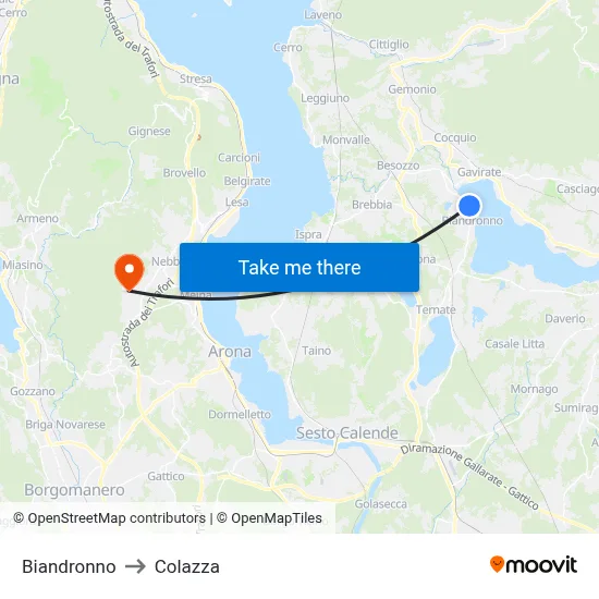 Biandronno to Colazza map