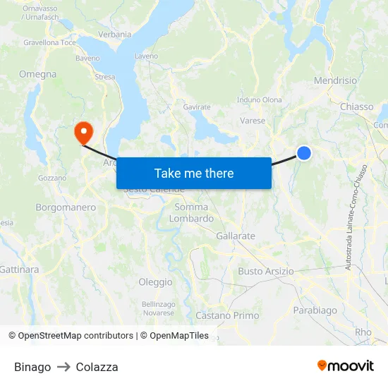 Binago to Colazza map