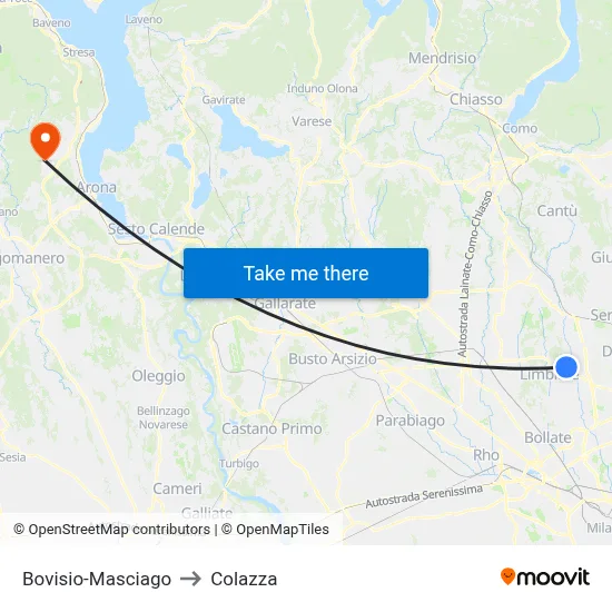 Bovisio-Masciago to Colazza map