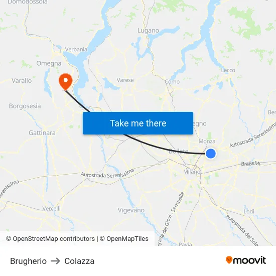 Brugherio to Colazza map