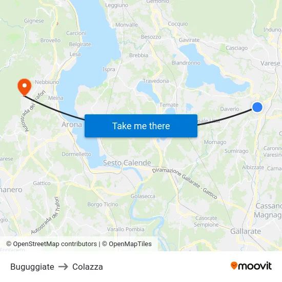 Buguggiate to Colazza map
