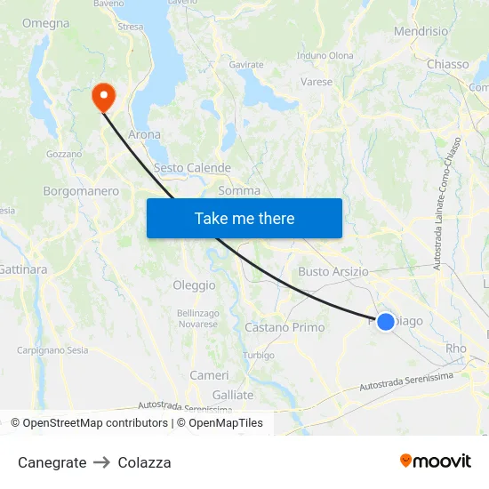 Canegrate to Colazza map