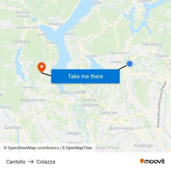 Cantello to Colazza map