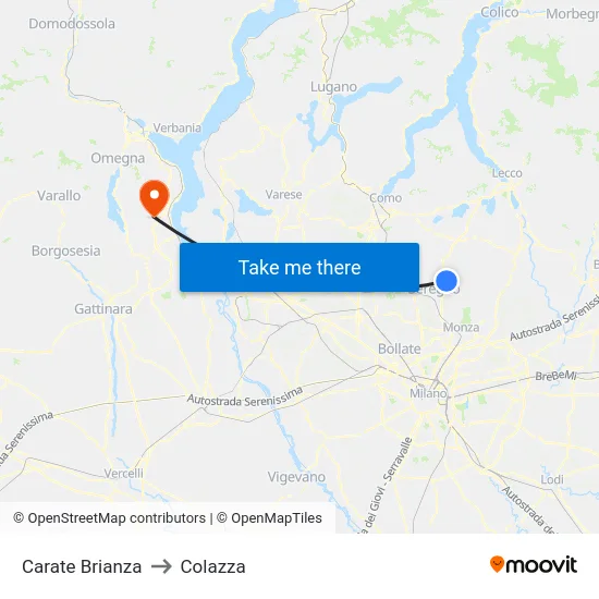 Carate Brianza to Colazza map