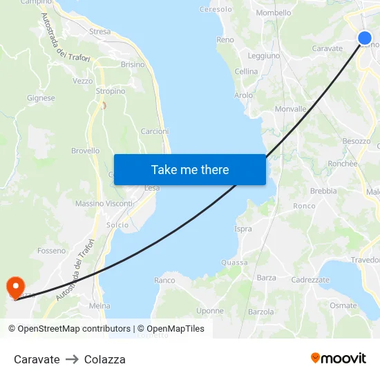 Caravate to Colazza map