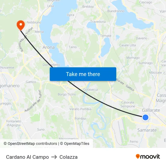 Cardano Al Campo to Colazza map