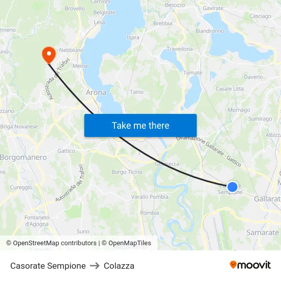 Casorate Sempione to Colazza map
