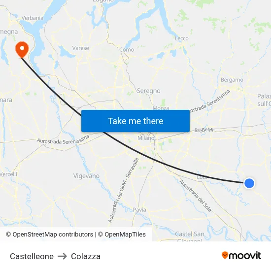 Castelleone to Colazza map