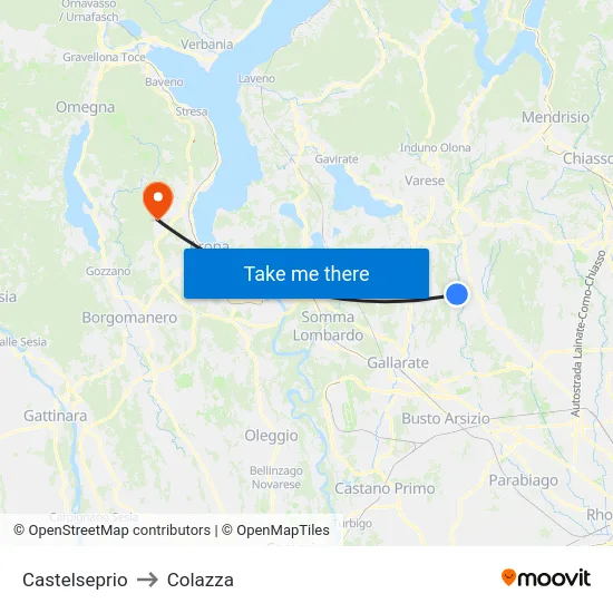 Castelseprio to Colazza map