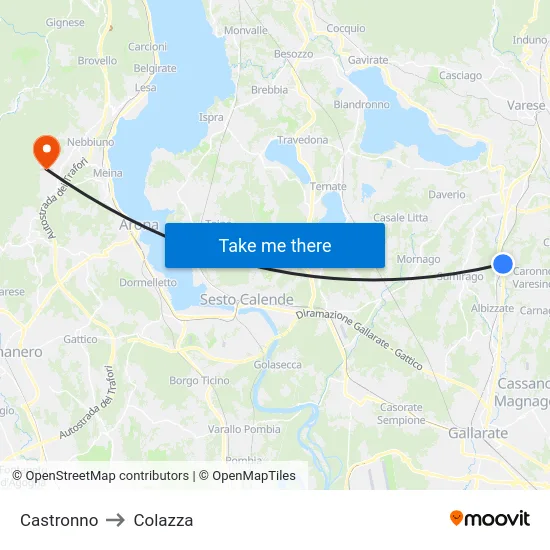 Castronno to Colazza map
