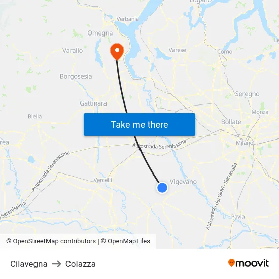 Cilavegna to Colazza map