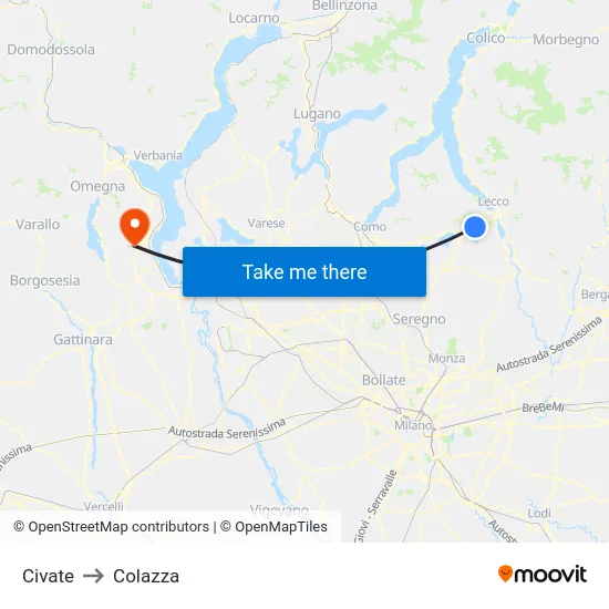 Civate to Colazza map