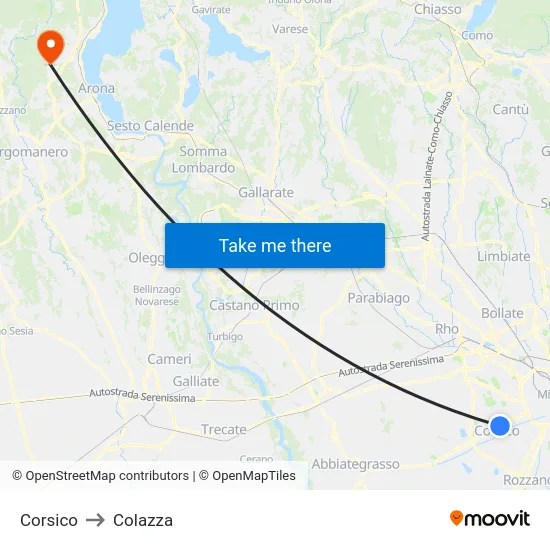 Corsico to Colazza map