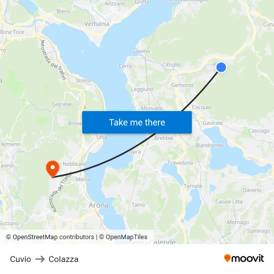 Cuvio to Colazza map
