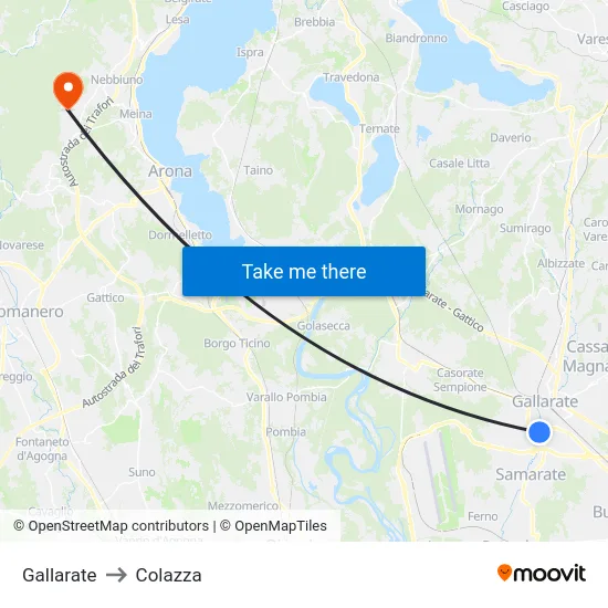 Gallarate to Colazza map