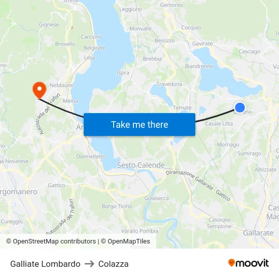 Galliate Lombardo to Colazza map