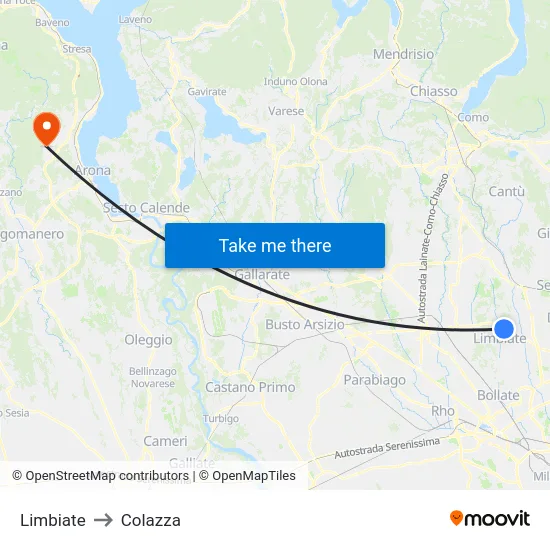 Limbiate to Colazza map