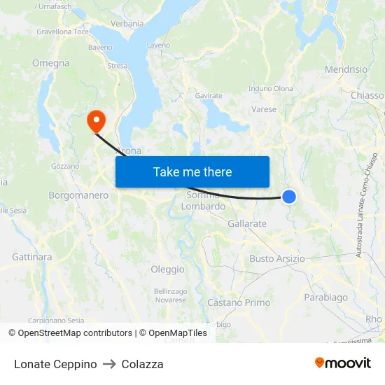 Lonate Ceppino to Colazza map