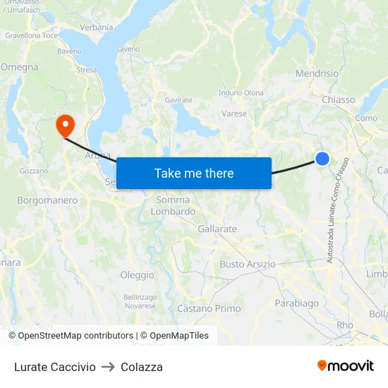 Lurate Caccivio to Colazza map