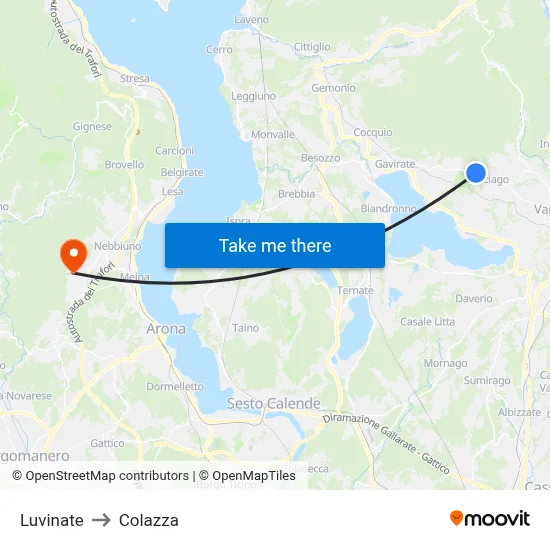 Luvinate to Colazza map