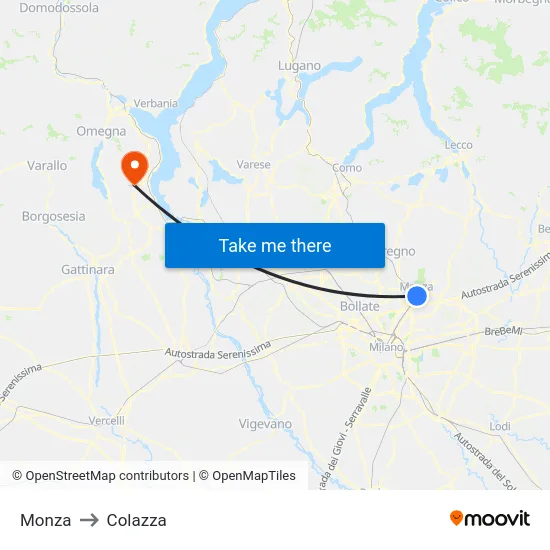 Monza to Colazza map