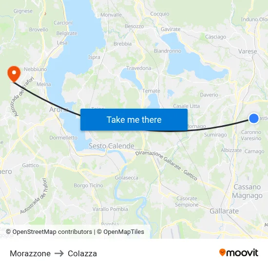 Morazzone to Colazza map