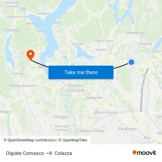 Olgiate Comasco to Colazza map