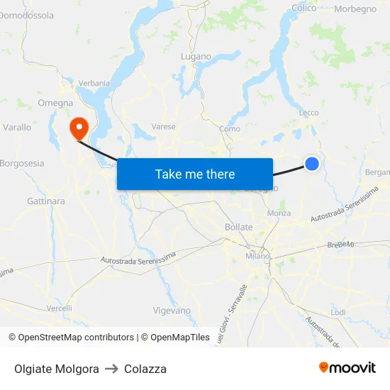 Olgiate Molgora to Colazza map