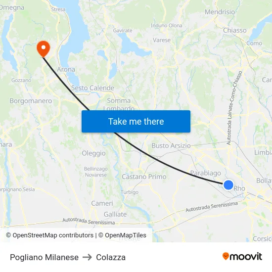 Pogliano Milanese to Colazza map