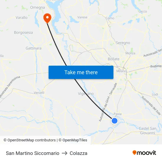 San Martino Siccomario to Colazza map