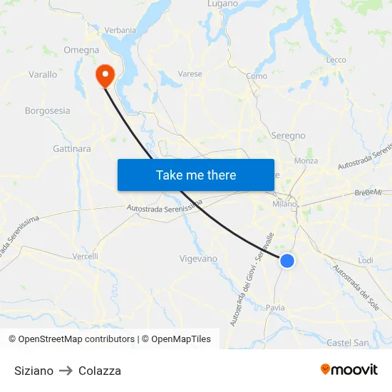 Siziano to Colazza map