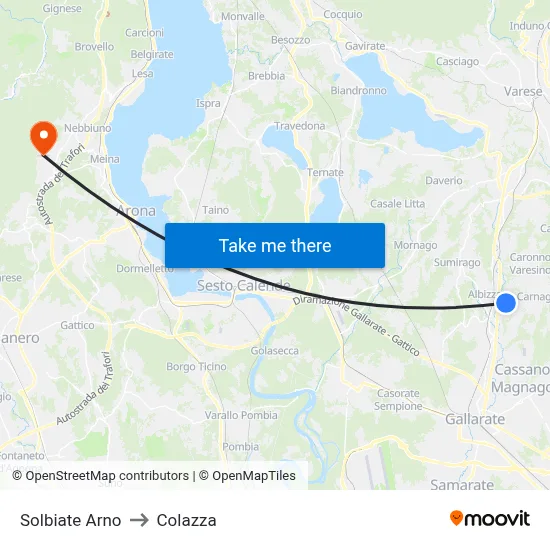 Solbiate Arno to Colazza map