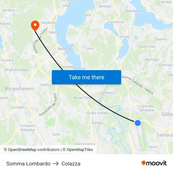 Somma Lombardo to Colazza map