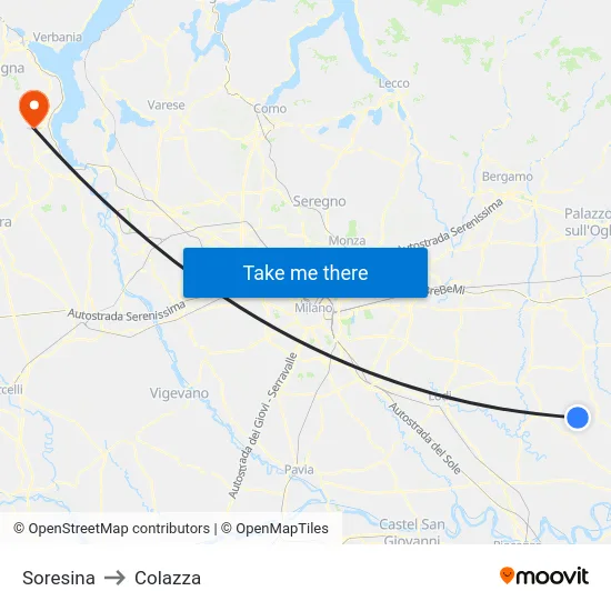 Soresina to Colazza map