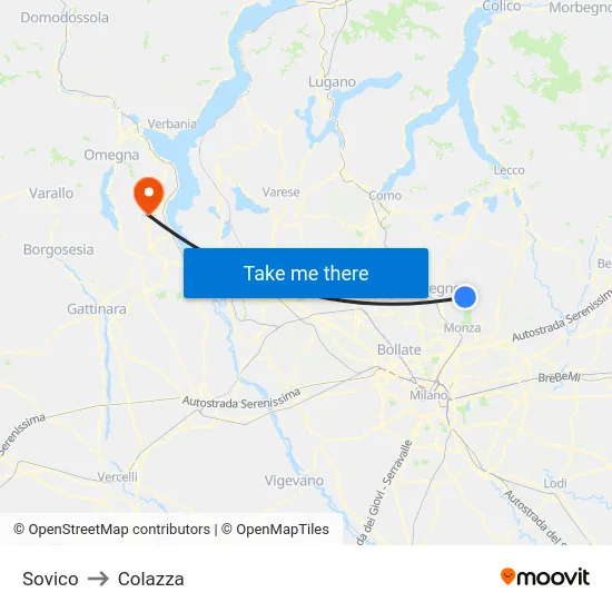 Sovico to Colazza map