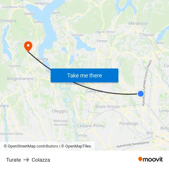 Turate to Colazza map